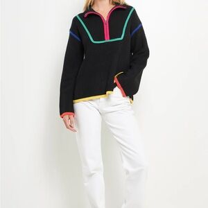 ENGLISH FACTORY Contrast piping quarter zip oversized sweater